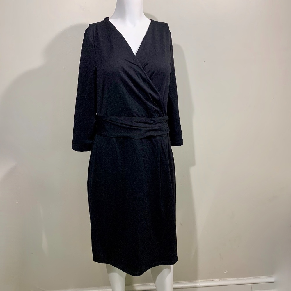J.McLaughlin Wrap Midi Dress Black Stretch Knit